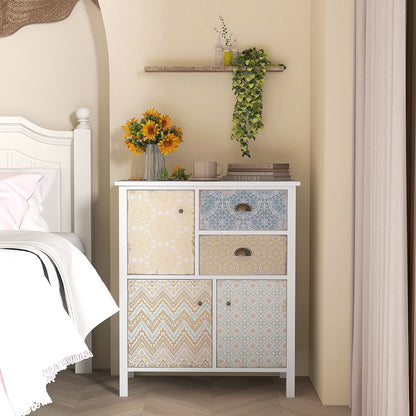 Sideboard – Dressoir – Opbergkast – Bijzetkast – Ladekast – Wit Shabby Chic – Massief Dennenhout – Compact Formaat 68x34x80 cm