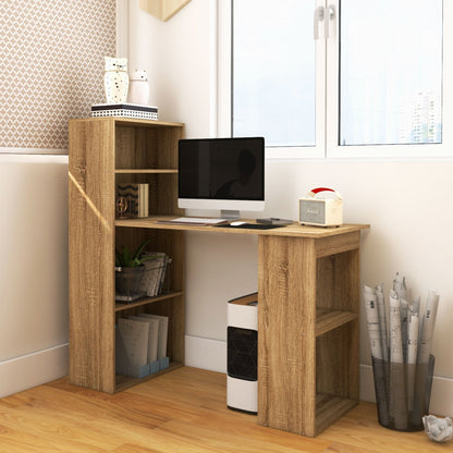 Computertafel – Bureau – Werkplek – Computermeubel – Hoekbureau – Met Opbergrekken – Hoogwaardige Eiken Fineer – 120x55x120 cm