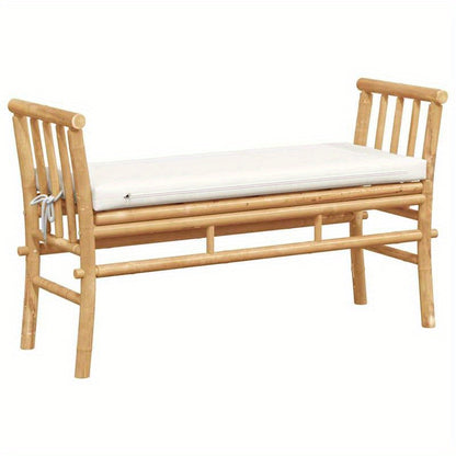 Tuinbank – Buitenbank – Tuinmeubel – Zitbank – 110Cm – Bamboe – Met Comfortabel Kussen – Duurzaam & Weerbestendig – Crème