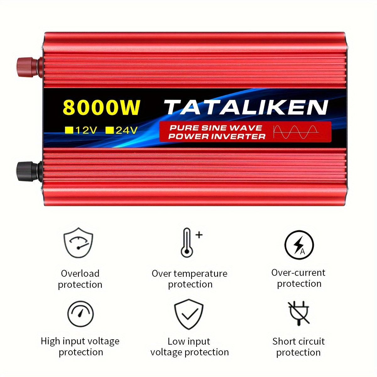 Power Inverter – Spanningsomvormer – Omvormer – Stroomomzetter – 12V Naar 220V – 8000W Piekvermogen – 4 AC Uitgangen – LCD Scherm – Afstandsbediening – Robuust Metalen Behuizing