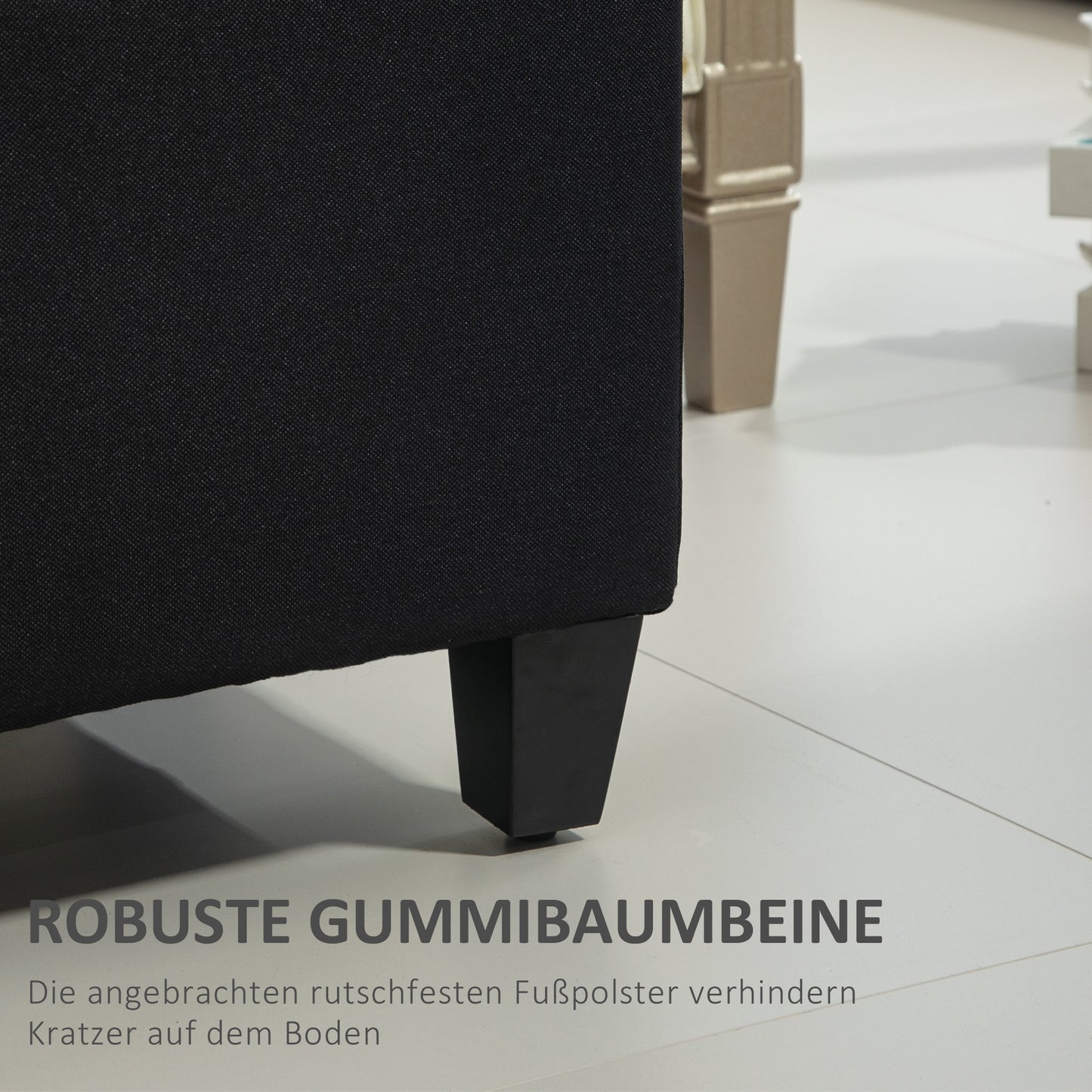 Opbergbank – Zitbank – Opbergbox – Halbank – Opbergruimte – Gestoffeerd Zwart – Polyester Linnen Look – 100x40x44 cm – Rubberen Houten Poten