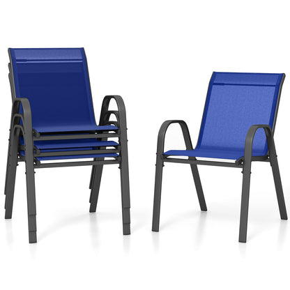 Tuinstoelen – Tuinstoel Set – Balkonstoelen – Terrasstoelen – Stapelbare Stoelen – Blauw – Weerbestendig Textiel – Metalen Frame – Belastbaar Tot 150 kg – 56x70x84 cm