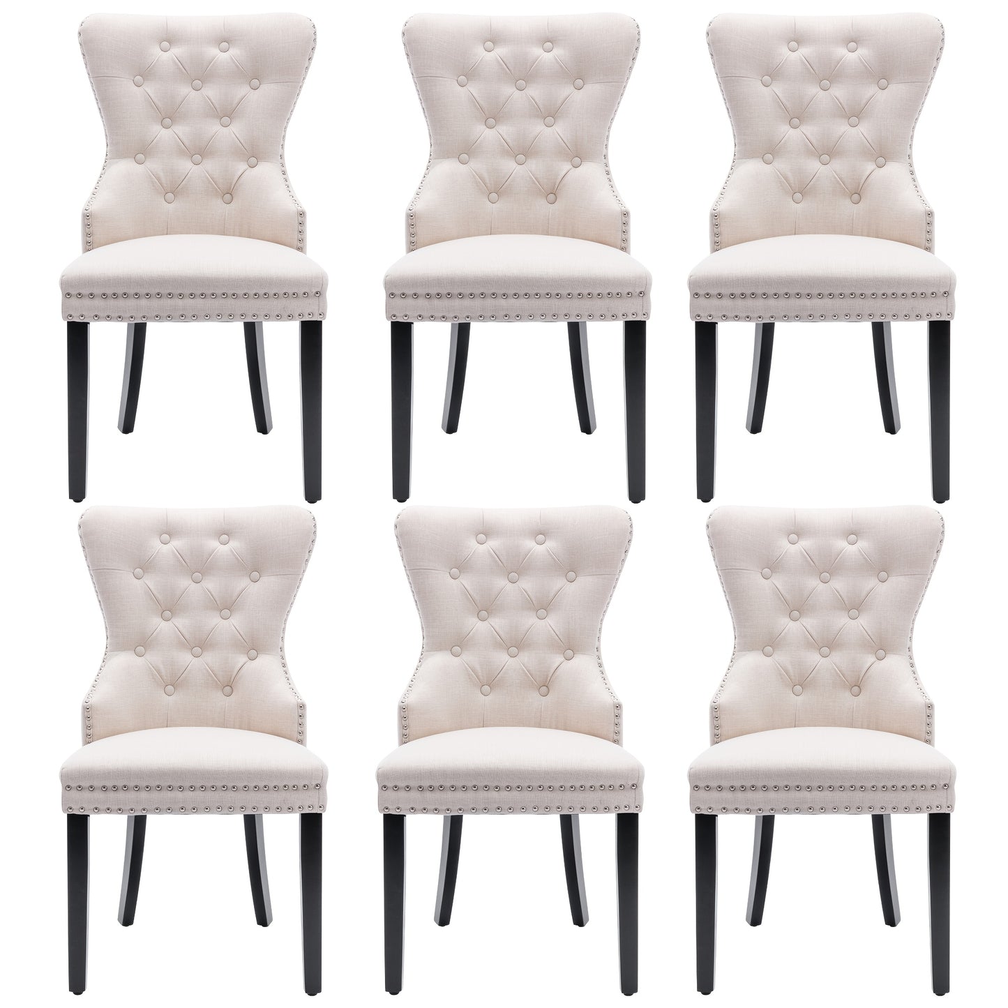 Linnen Eetkamerstoel – Stoel – Eetkamerstoel Set – Designstoel – Woonkamerstoel – Set van 6 – Beige Linnen Bekleding – Stevige Eiken Poten met Chroomaccenten