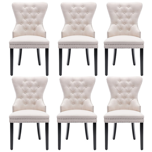 Linnen Eetkamerstoel – Stoel – Eetkamerstoel Set – Designstoel – Woonkamerstoel – Set van 6 – Beige Linnen Bekleding – Stevige Eiken Poten met Chroomaccenten