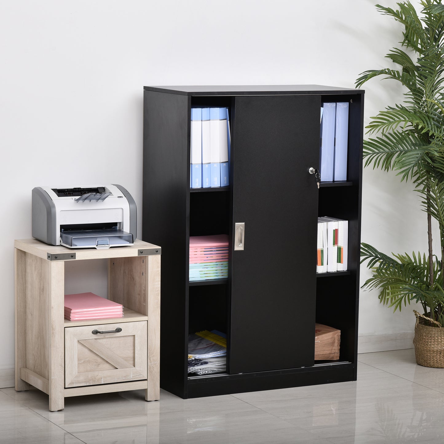 Archiefkast – Opbergkast – Kantoorkast – Dossierkast – 2-Deurs Met Slot – 80x40x120 cm – Spaanplaat Zwart