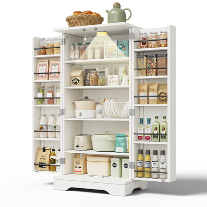 Large-Capacity Double-Door Storage Cabinet | Adjustable Shelves, Door Shelves, Suitable for Kitchens, Dining Rooms, or Living Rooms, White, Metal, Contemporary Style