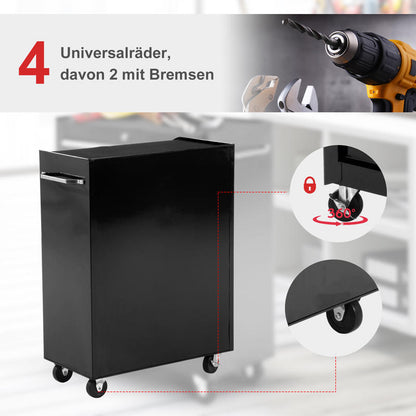 5-Drawer Heavy-Duty Steel Tool Cabinet with Lockable Storage & Smooth-Rolling Casters - Black Modern Mobile Toolbox with Top Work Surface, Spacious Drawers for Garage, Workshop, Construction Site Organization - Durable Work T