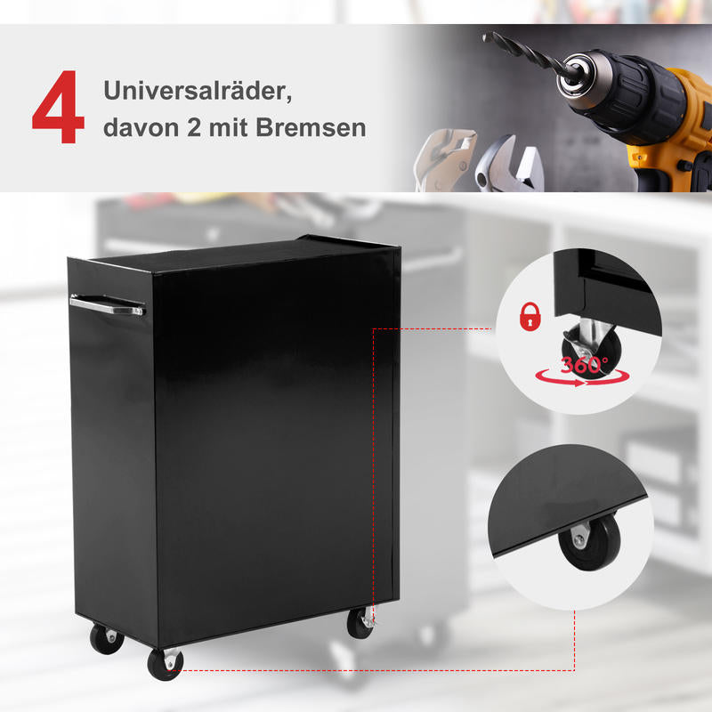5-Drawer Heavy-Duty Steel Tool Cabinet with Lockable Storage & Smooth-Rolling Casters - Black Modern Mobile Toolbox with Top Work Surface, Spacious Drawers for Garage, Workshop, Construction Site Organization - Durable Work T