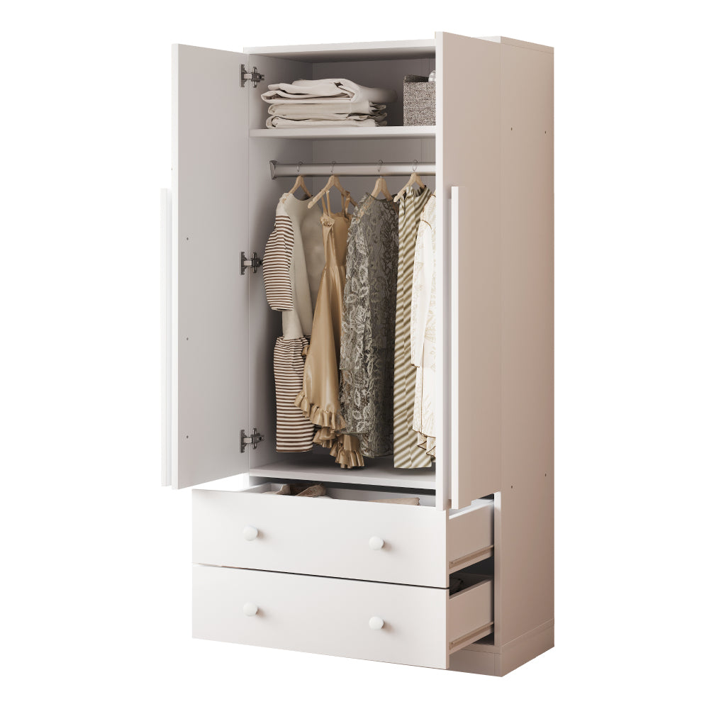 Kledingkast – Garderobekast – Opbergkast – Draaideurkast – Slaapkamerkast – Wit – Met Lades – Metaal – 70x40x170 cm – Eigentijds Design