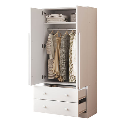 Kledingkast – Garderobekast – Opbergkast – Draaideurkast – Slaapkamerkast – Wit – Met Lades – Metaal – 70x40x170 cm – Eigentijds Design