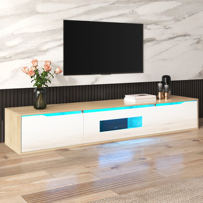 TV Stand, Entertainment Cabinet, High-Gloss TV Stand, Colour Scheme High-Gloss White And Wood, TV Stand Size 180 X 35 X 30 Cm