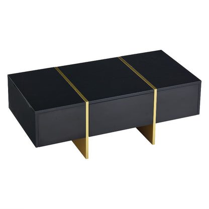 Zwart Salontafel – Koffietafel – Accenttafel – Opbergtafel – Woonkamertafel – Hoogglans Design – 4 Laden – Geen Montage – Compact 100x50x35 cm – Gouden Frame