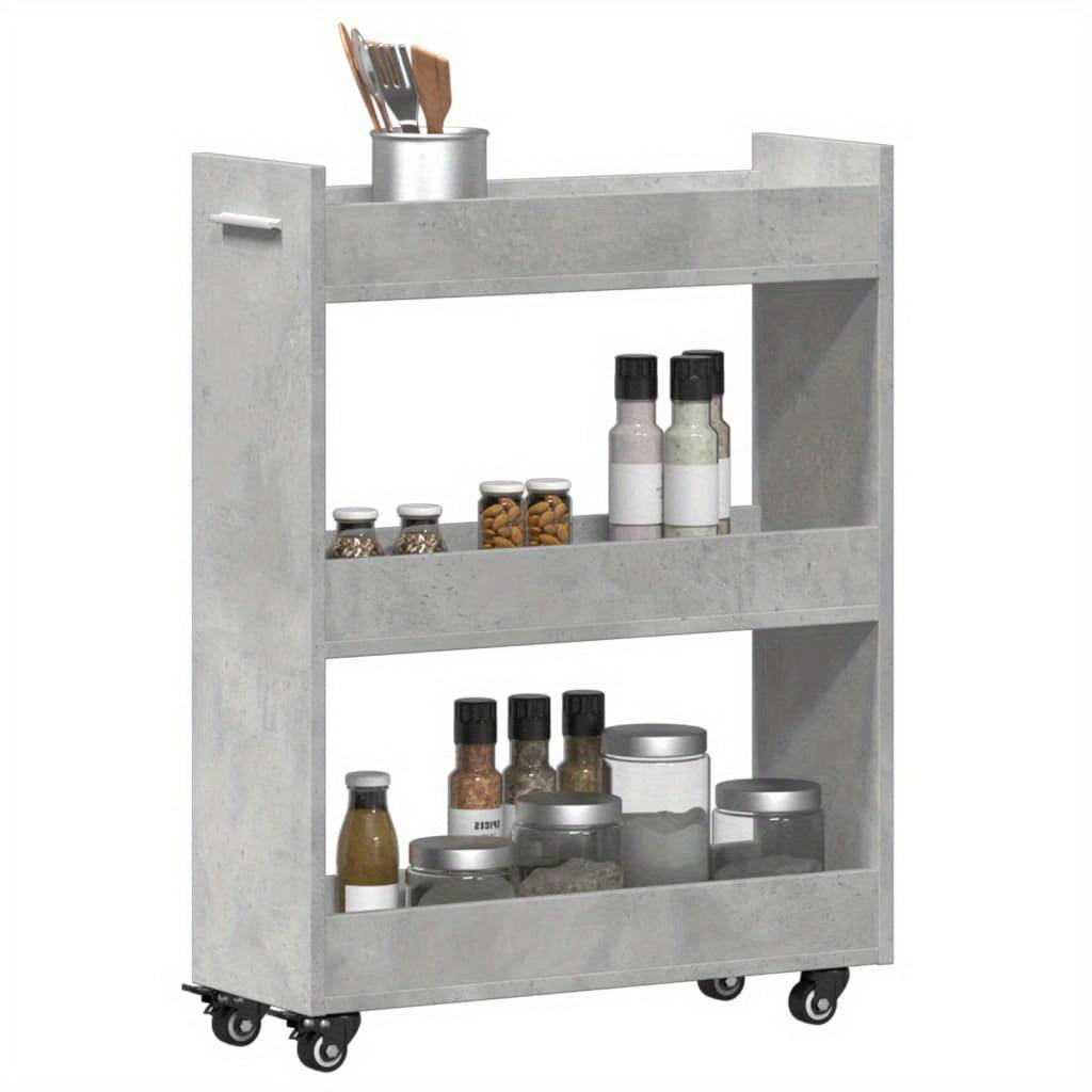Opbergkast – Kast met wielen – Bureaukast – Opbergmeubel – Rollende kast – Beton grijs – Stevig hout – 60x22x79 cm