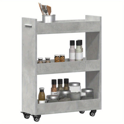 Opbergkast – Kast met wielen – Bureaukast – Opbergmeubel – Rollende kast – Beton grijs – Stevig hout – 60x22x79 cm