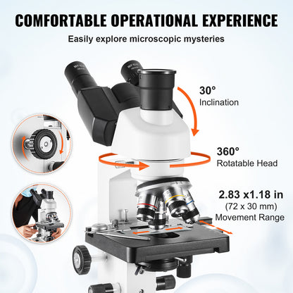 Microscoop – Trinoculair Microscoop – Compound Microscoop – Biologisch Microscoop – Laboratorium Microscoop – 40x-5000x Vergroting – Dubbele Laag Mechanische Preparaattafel