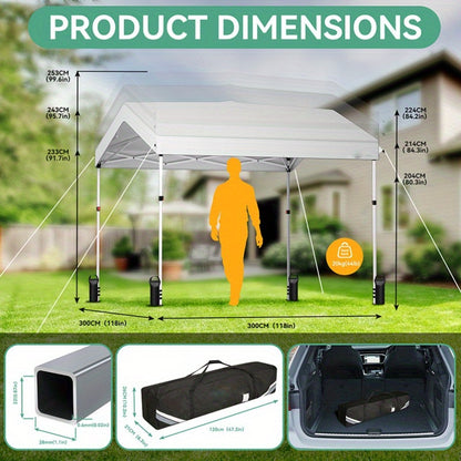 Pop-Up Tent – Buitentent – Vouwtent – Zonnescherm – Markttent – Zwart – 3,05x3,05 meter – UPF 50+ UV-bescherming – Verstelbare hoogte met zijwand
