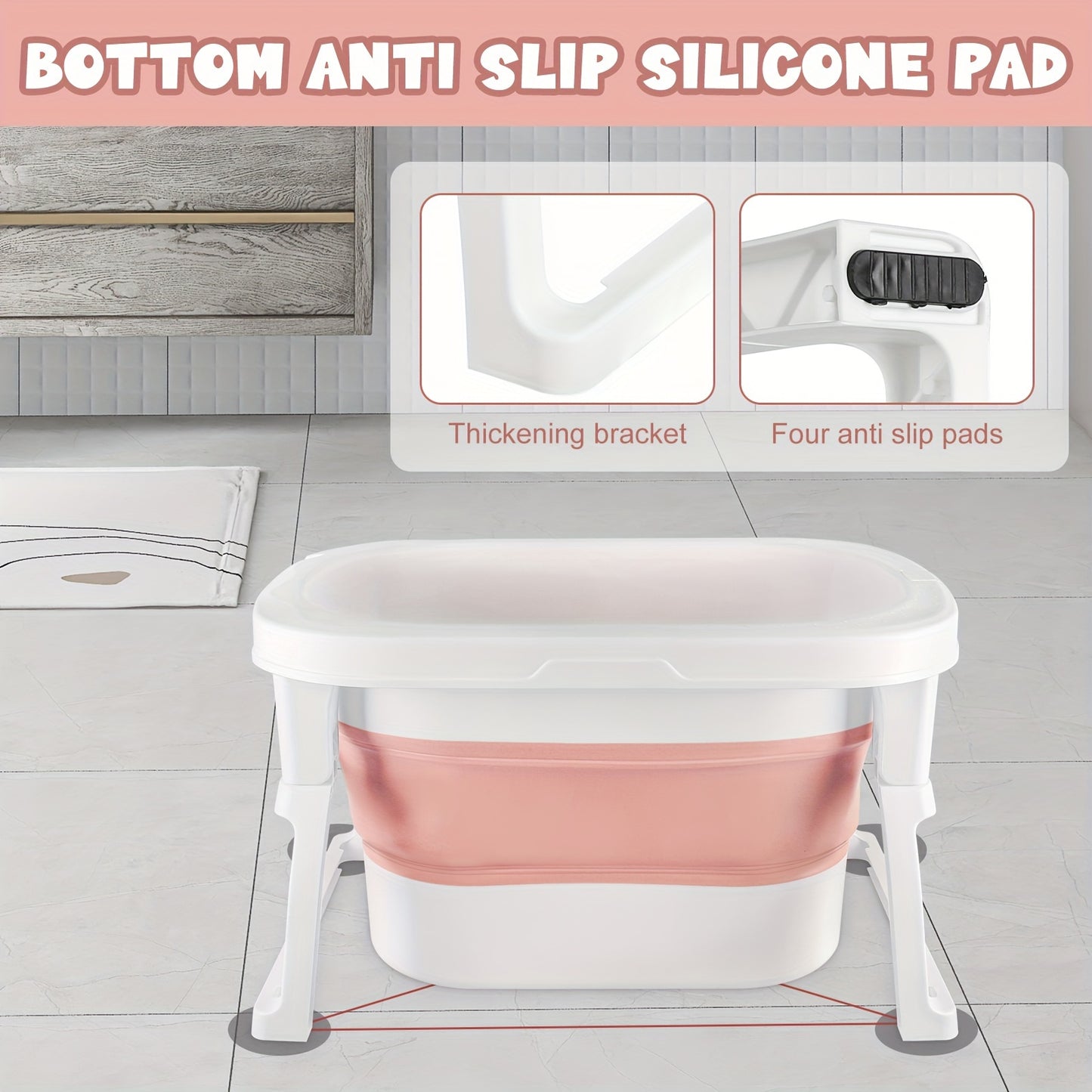 Opvouwbaar bad – Inklapbaar bad – Badkuip – Zitbad – Opvouwbare badkuip – Compact design – 100% PVC – 72x51x42 cm – Antislip bodem – Inclusief afneembaar krukje – Roze