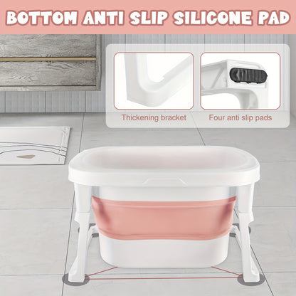 Opvouwbaar bad – Inklapbaar bad – Badkuip – Zitbad – Opvouwbare badkuip – Compact design – 100% PVC – 72x51x42 cm – Antislip bodem – Inclusief afneembaar krukje – Roze