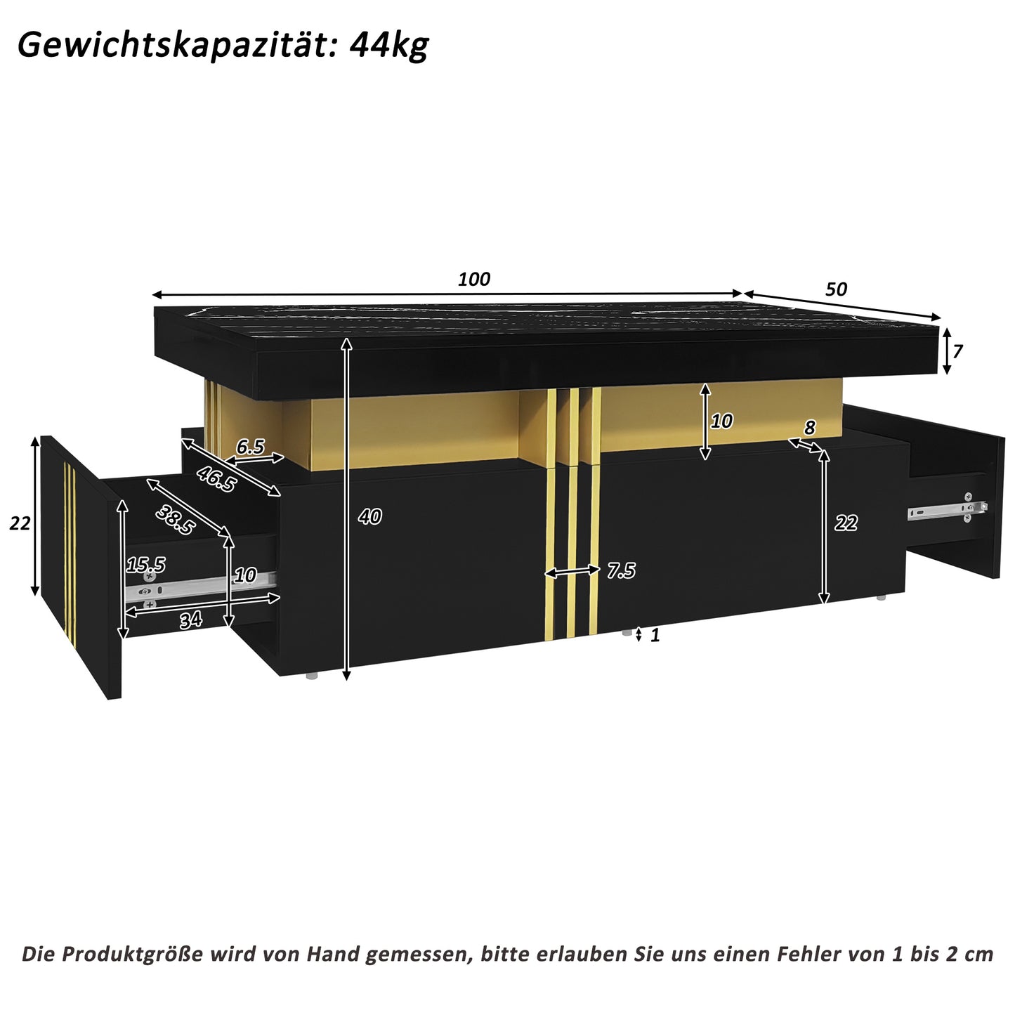Woonkamerset – TV Meubel – Salontafel – Lowboard – Opbergmeubel – Zwart-Wit Marmerlook – Gouden Accenten – Hoogglans Afwerking – Geschikt voor TV tot 90 Inch