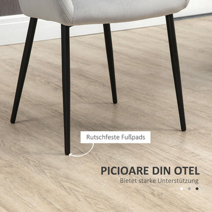 Eetkamerstoel – Stoel – Dining Chair – Stoel Met Rugleuning – Velours Stoel – Set van 2 – Lichtgrijs – Fluwelen Bekleding – Stalen Poten – Ergonomisch Design – 54x57x80 cm
