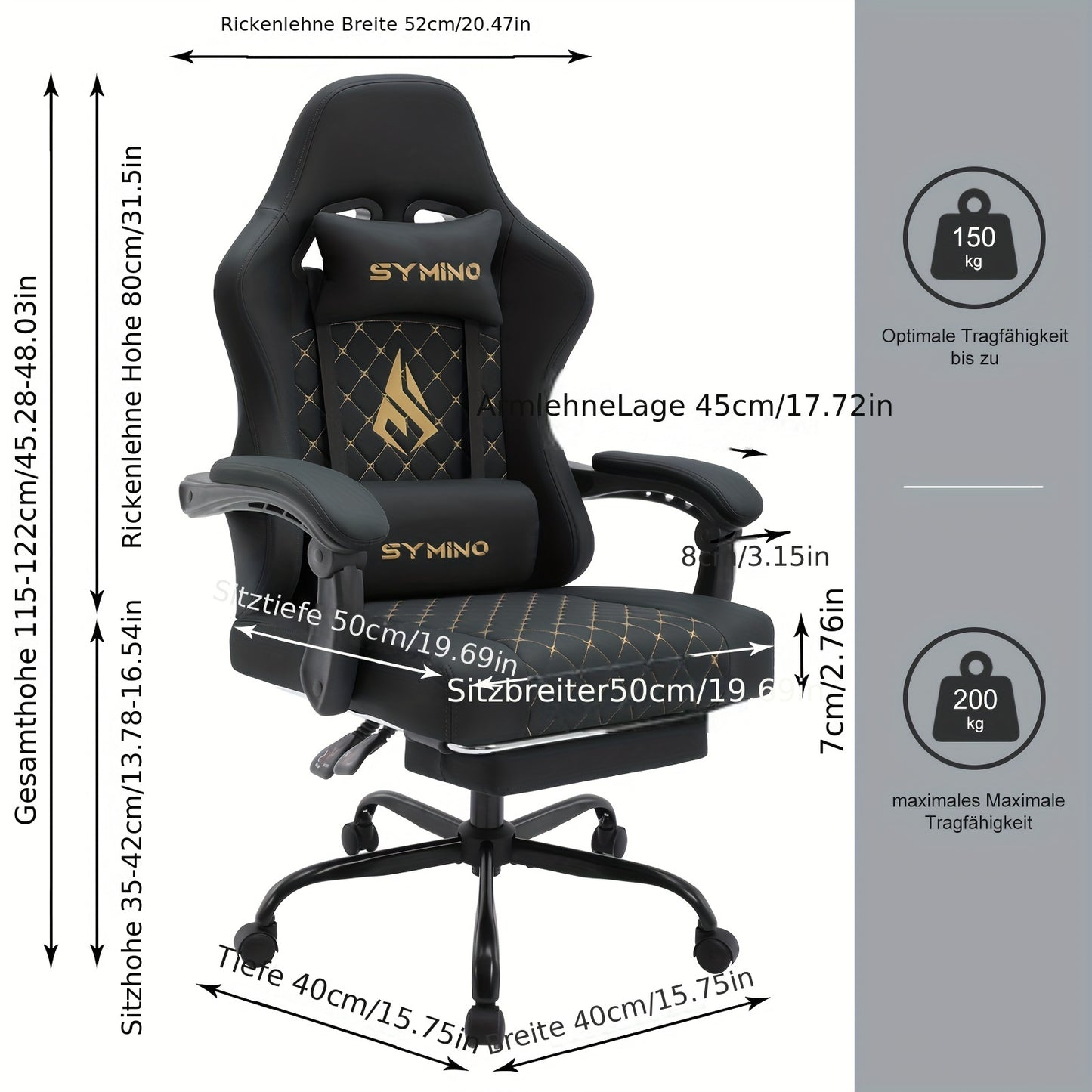 Gamingstoel – Bureaustoel – Computestoel – Videospelstoel – Ergonomische Draaistoel – Verstelbare Voetensteun – Memoryfoam Zitting – Lendensteun – Zwart