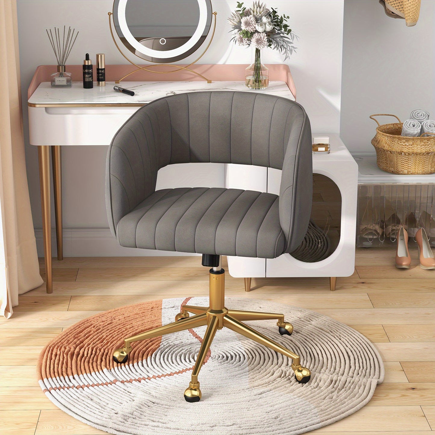 Make-up stoel – make-up kruk – kaptafel stoel – visagie kruk – make-up kruk – Velvet bekleding – Verstelbare zithoogte met wieltjes