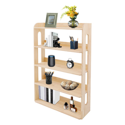 Boekenkast – Boekplank – Opbergkast – Boekrek – Boekstelling – 5-Laags – Onbehandeld Dennenhout – 80x26x130 cm – Ruimtebesparend Design