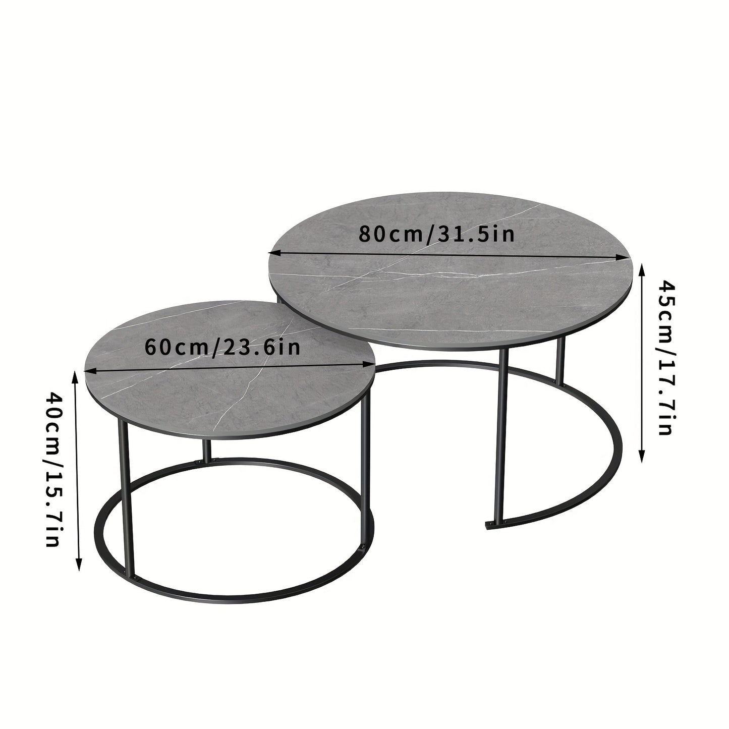 Salontafel – Bijzettafel – Koffietafel – Side Table – Nesting Tafel – Sintered Stone Blad – Zwart Metalen Onderstel