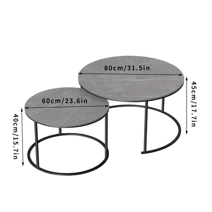 Salontafel – Bijzettafel – Koffietafel – Side Table – Nesting Tafel – Sintered Stone Blad – Zwart Metalen Onderstel