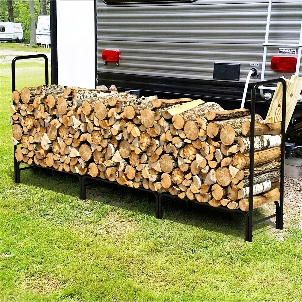 Houtopslag – Houtdrager – Brandhoutrek – Houtrek – Houtopbergkast – Verstelbaar in 3 Lengtes – Draagvermogen 408 kg – Zwart Gepoedercoat Staal – Weerbestendig