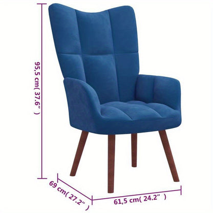 Relaxstoel – Fauteuil – Lounge Stoel – Relaxfauteuil – Zitstoel – Diepblauw Velours – Massief Hardhouten Frame