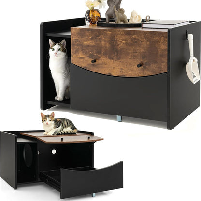 Kattenbakkast – Kattenbak Meubel – Kattenbak Verstopper – Kattenbak Omkasten – Kattenbak Kast Bruin – Uittrekbare Lade – Ventilatie & Privacy