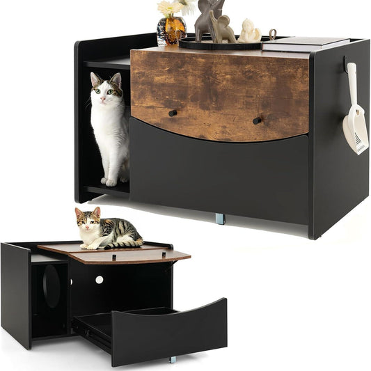 Kattenbakkast – Kattenbak Meubel – Kattenbak Verstopper – Kattenbak Omkasten – Kattenbak Kast Bruin – Uittrekbare Lade – Ventilatie & Privacy