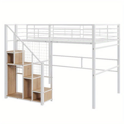 Tienerbed – Jongerenbed – Stapelbed – Halfhoogslaper – Bed met Trap – Volwassenformaat 140x200 cm – Stevig Metaal Zonder Hout
