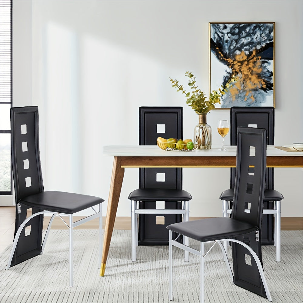 Eetkamerstoelen – Stoelen – Barstoelen – Keukenstoelen – Cafestoelen – Set Van 4 – Hoog Rugleuning – PU Bekleding – Comfortabel & Stevig – Zwart