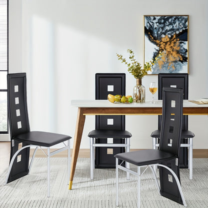 Eetkamerstoelen – Stoelen – Barstoelen – Keukenstoelen – Cafestoelen – Set Van 4 – Hoog Rugleuning – PU Bekleding – Comfortabel & Stevig – Zwart
