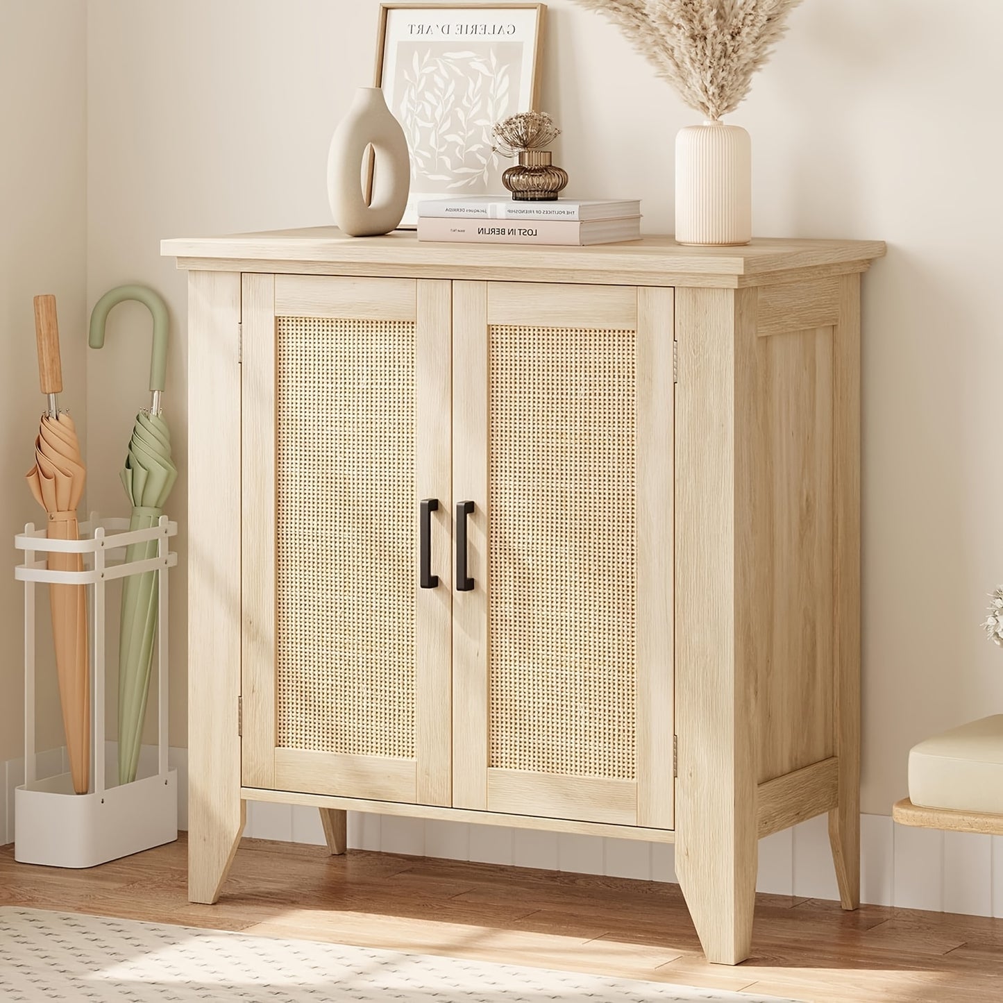 Dressoir – Buffetkast – Sideboard – Opbergkast – Kast – Rattan En MDF – Verstelbare Plank – 76x40x80 cm – Natuurlijke Houtkleur