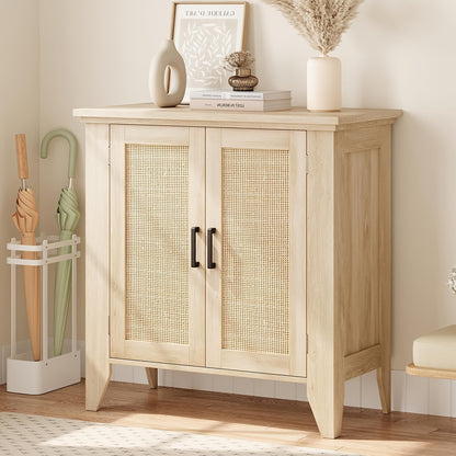 Dressoir – Buffetkast – Sideboard – Opbergkast – Kast – Rattan En MDF – Verstelbare Plank – 76x40x80 cm – Natuurlijke Houtkleur