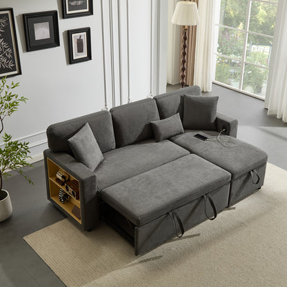 Hoekbankbed – Slaapbank – L-vormige Bank – Bedbank – Slaapbankbed – Lichtbeige Linnen – Opbergruimte – Compact & Comfortabel