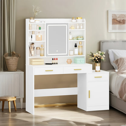 Kaptafel – Make-uptafel – Schminktisch – Verzorgingstafel – Dressing Table – Wit – Ruim Werkblad 130 cm – 3 Lades + Kast