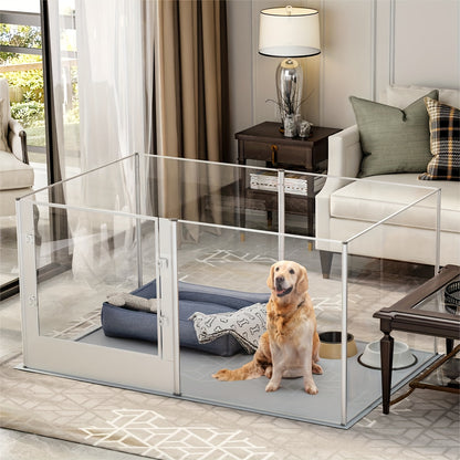 Hondenren Transparant – Hondenkooi – Puppyren – Binnenren – Dierenren – Acryl & Aluminium – Veiligheidsvergrendeling – Waterdichte Bevallingsmat 80 cm Hoog