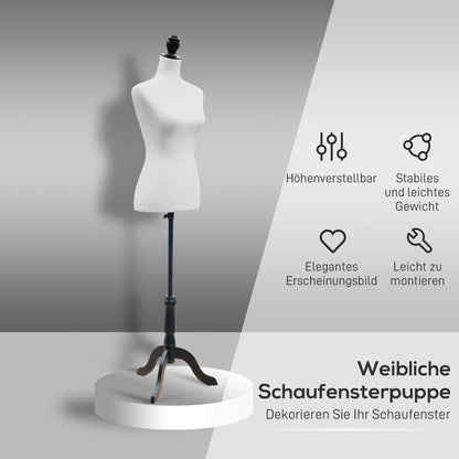 Mannequin Torso – Paspop – Kleding Dummy – Etalagepop – Dress Form – Verstelbare Hoogte 130-168 cm – Stabiele Driepoot Houten Basis – Wit