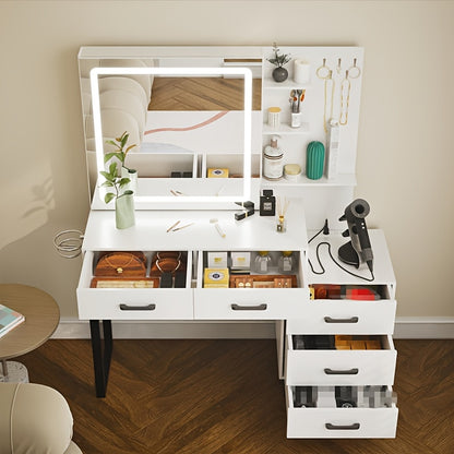 Make-up tafel – Kaptafel – Make-up bureau – Makeup organizer – Make-up kast – Wit – Schuifbare Spiegel – 5 Lades met Opbergruimte en Sieradenhaken