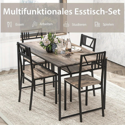 Eettafelset – Tafel en Stoelen – Eettafel – Keukentafel – Industrieel Meubel – Zwart – MDF Houtlook Tafelblad – Ergonomische Stoelen met Metalen Frame