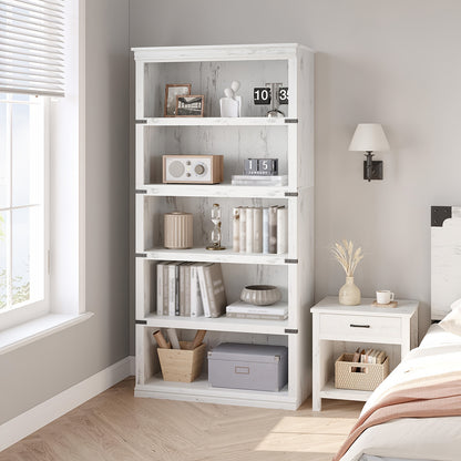 Farmhouse Book Shelf, 5 Tier Book Shelf for Display, 171.2cm Wooden Bookcase for Storage, 5 Shelf Display Shelvesfor Home Office, Living Room, Bed Room-Grey
