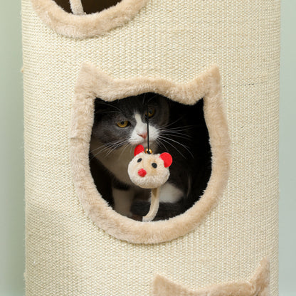 Krabpaal voor Katten – Krabboom – Kattenpaal – Kattenmeubel – Krabtoren – 4 Niveaus met Wasbaar Bed – 3 Slaapholletjes – Grijs – 96 cm – Voor Meerdere Katten