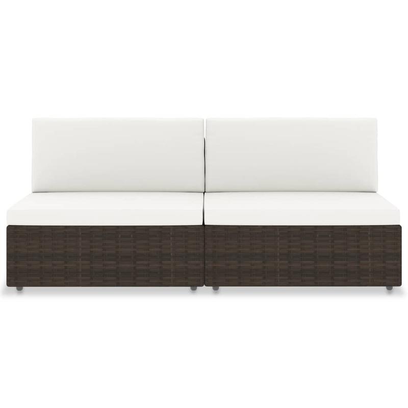 Modulaire 2-Zitsbank – Tweezitsbank – Loungesofa – Buitenbank – Woonkamerbank – Bruin – Duurzaam Poly Rattan & Hardhouten Frame – Zacht Schuimcomfort
