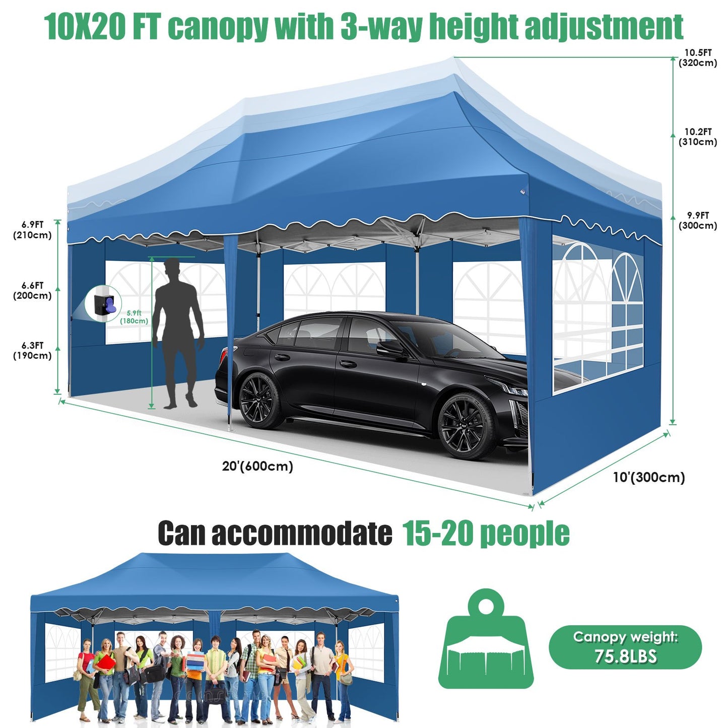 Pop-Up Tent – Vouwtent – Eventtent – Markttent – Overkapping – Verstelbare Hoogte – Stevig Aluminium Frame