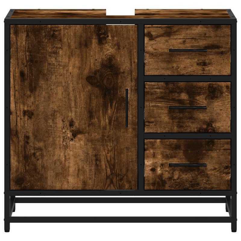Badkamermeubel – Badmeubel – Wastafelmeubel – Onderbouwkast – Badkamerkast – Smoked Oak Kleur – Ruimtebesparend Design – 65x33x60 cm