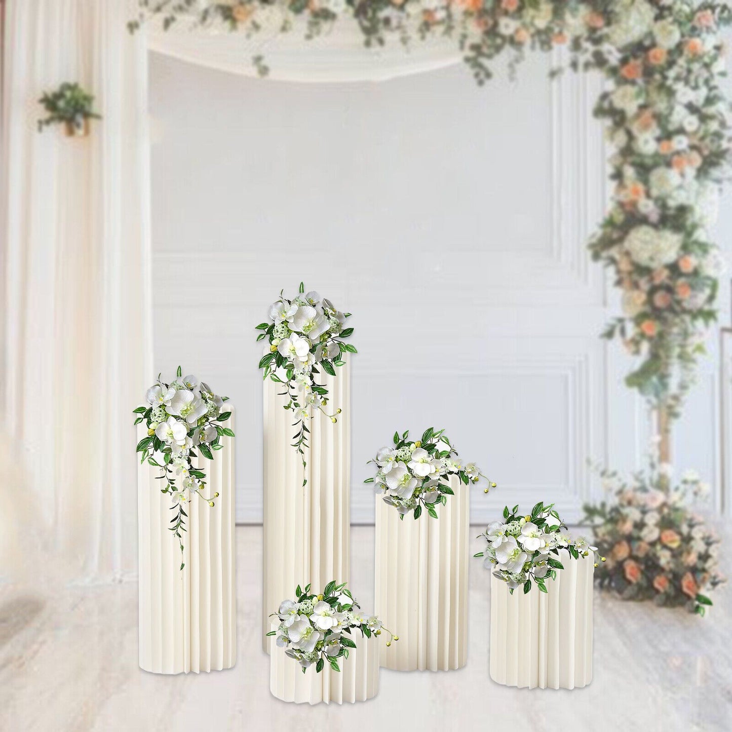 Tafeldecoratie – Bloemendisplays – Tafelstukken – Bruiloftdecoratie – Feestdecoratie – Set van 5 – Stevig Honingraatkarton – Verschillende Hoogtes 20-100 cm